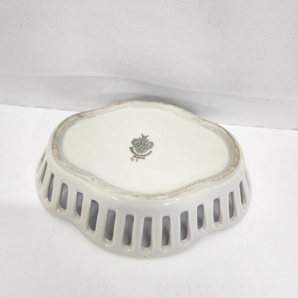 Vintage Schwarzenhammer Bavaria Germany Plum Fruit Pierced Porcelain Dish